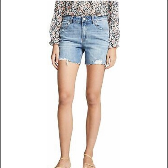 PAIGE Women's Sarah Longline Shorts - High Rise Distressed Denim Cutoffs